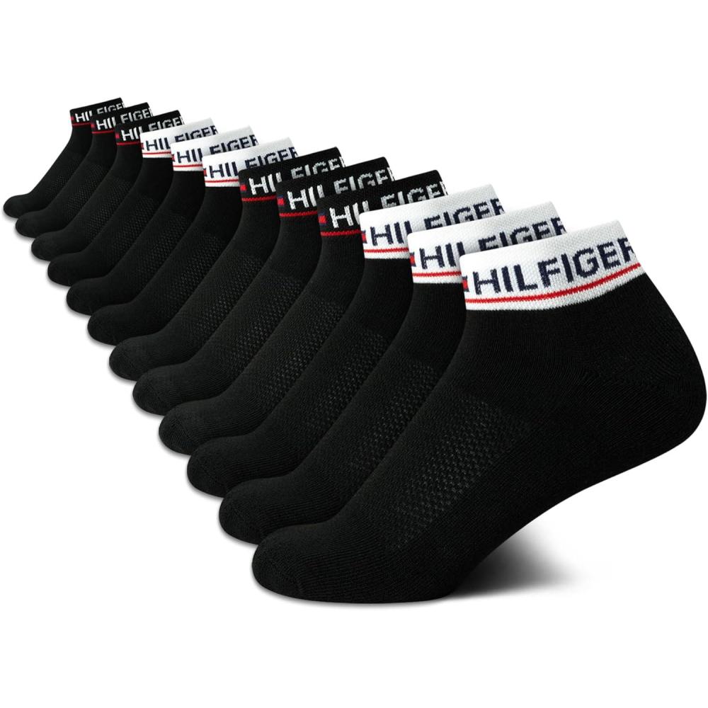 imageTommy Hilfiger Womens Quarter Socks 12 Pack Soft Cushioned Athletic Quarter Length Ankle Socks for Women Sizes 410BlackWhite