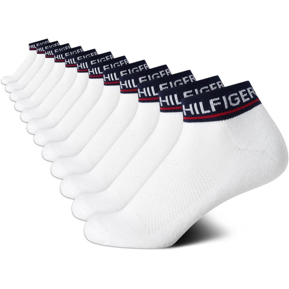 imageTommy Hilfiger Womens Quarter Socks 12 Pack Soft Cushioned Athletic Quarter Length Ankle Socks for Women Sizes 410Navy Logo