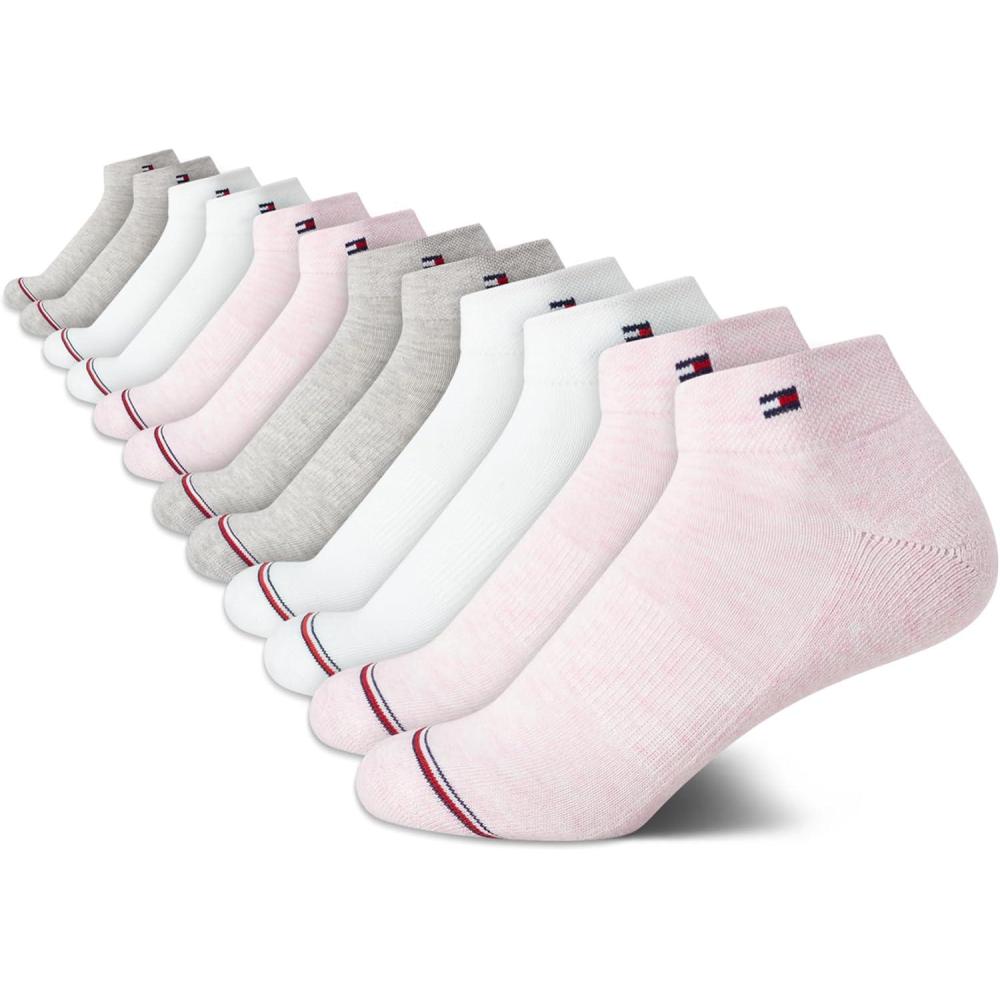 imageTommy Hilfiger Womens Quarter Socks 12 Pack Soft Cushioned Athletic Quarter Length Ankle Socks for Women Sizes 410Pink Logo