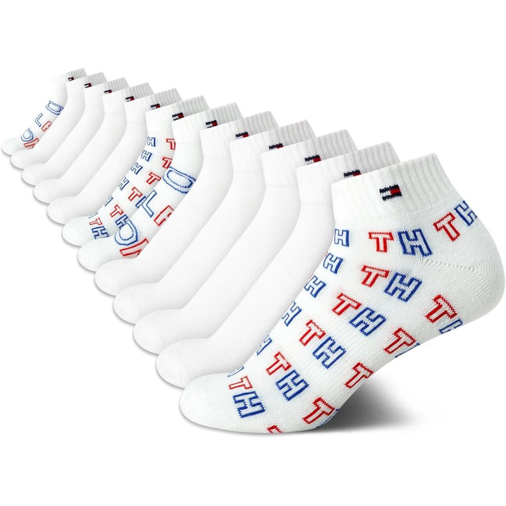 imageTommy Hilfiger Womens Quarter Socks 12 Pack Soft Cushioned Athletic Quarter Length Ankle Socks for Women Sizes 410White