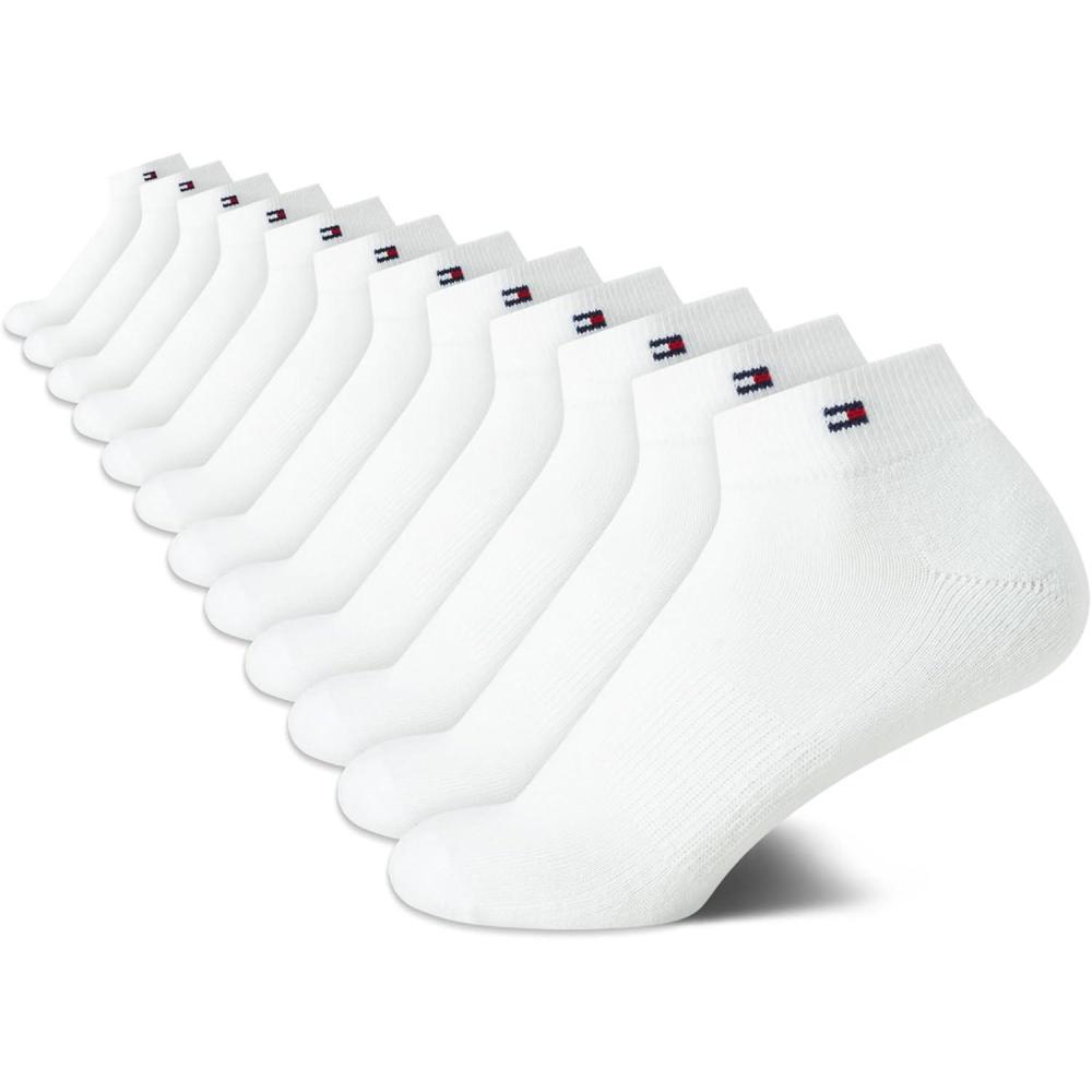 imageTommy Hilfiger Womens Quarter Socks 12 Pack Soft Cushioned Athletic Quarter Length Ankle Socks for Women Sizes 410White Logo