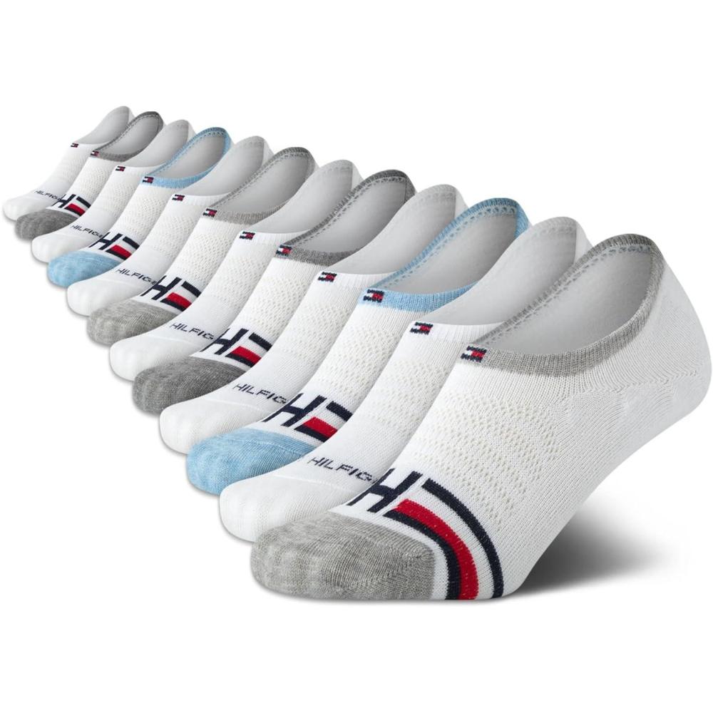 imageTommy Hilfiger Womens Show Liners 12 Pack Breathable No Show Sport Liners Thin Low Cut Socks for Women Shoe Size 410White Monogram