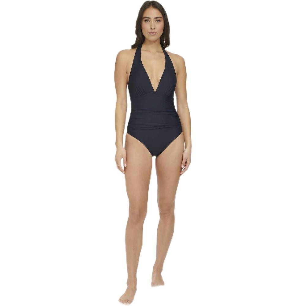 imageTommy Hilfiger Womens Stretch Tummy Control Halter Neck One Piece SwimsuitMidnight