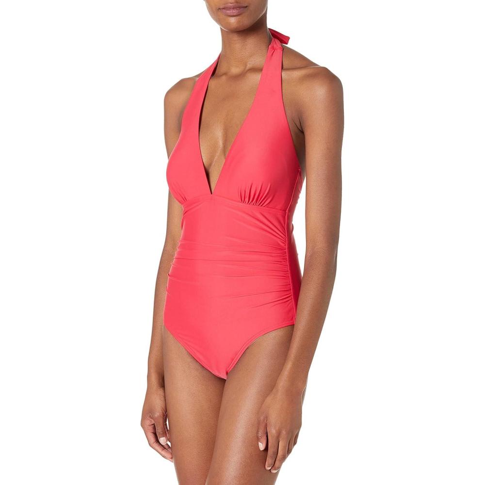 imageTommy Hilfiger Womens Stretch Tummy Control Halter Neck One Piece SwimsuitRaspberry
