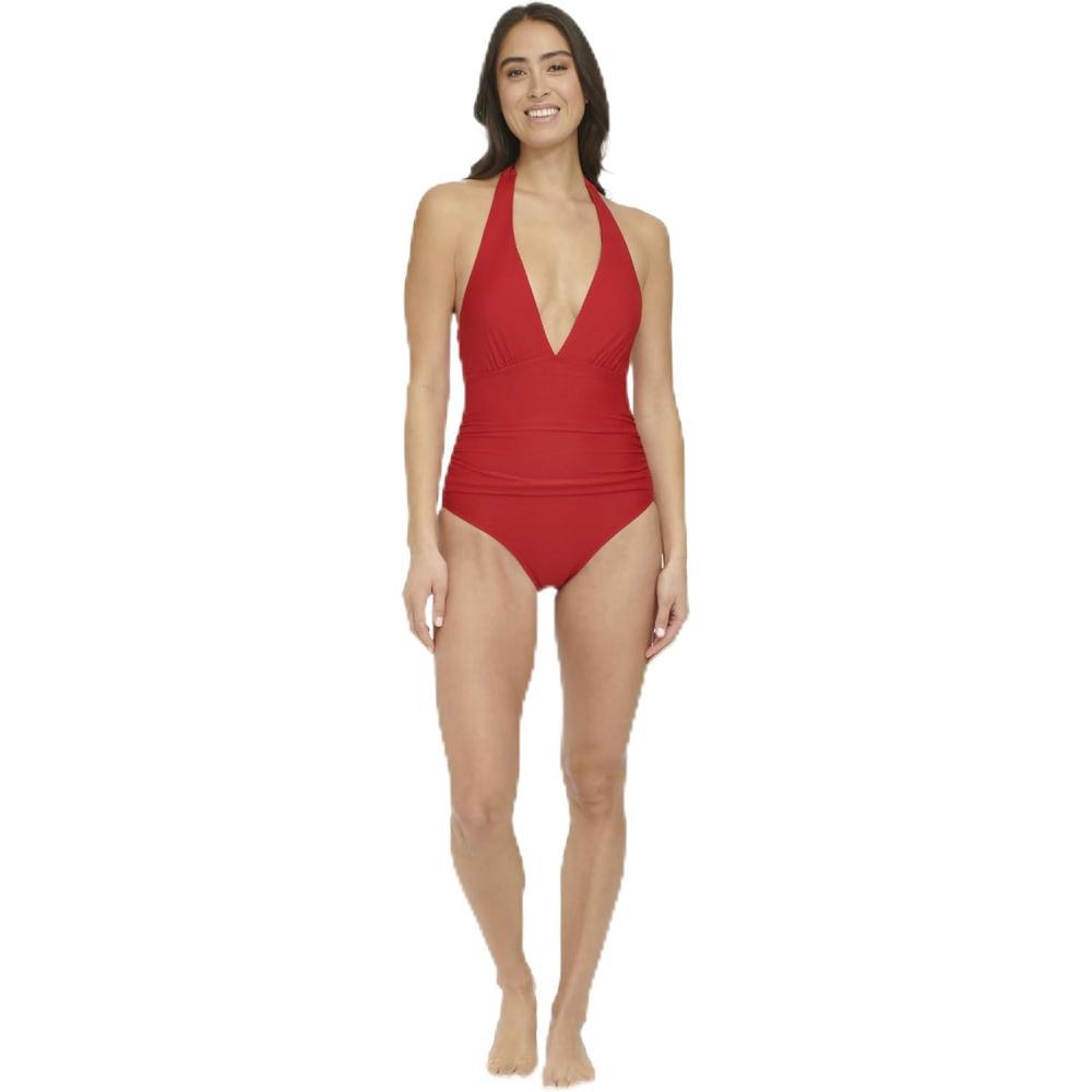 imageTommy Hilfiger Womens Stretch Tummy Control Halter Neck One Piece SwimsuitReal Red