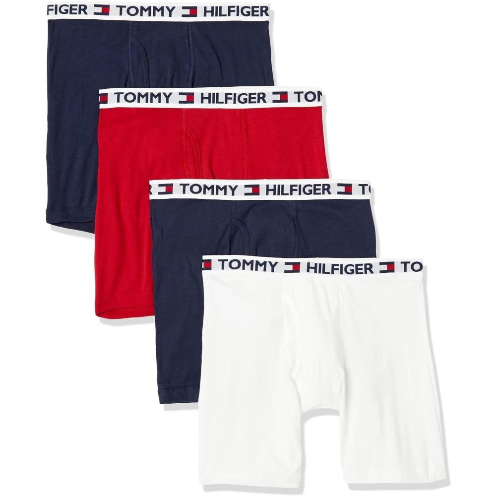 imageTommy Hilfiger mens Underwear Cotton Classics 4pack Boxer Brief  Amazon Exclusive2 Navy  1 White  1 Red