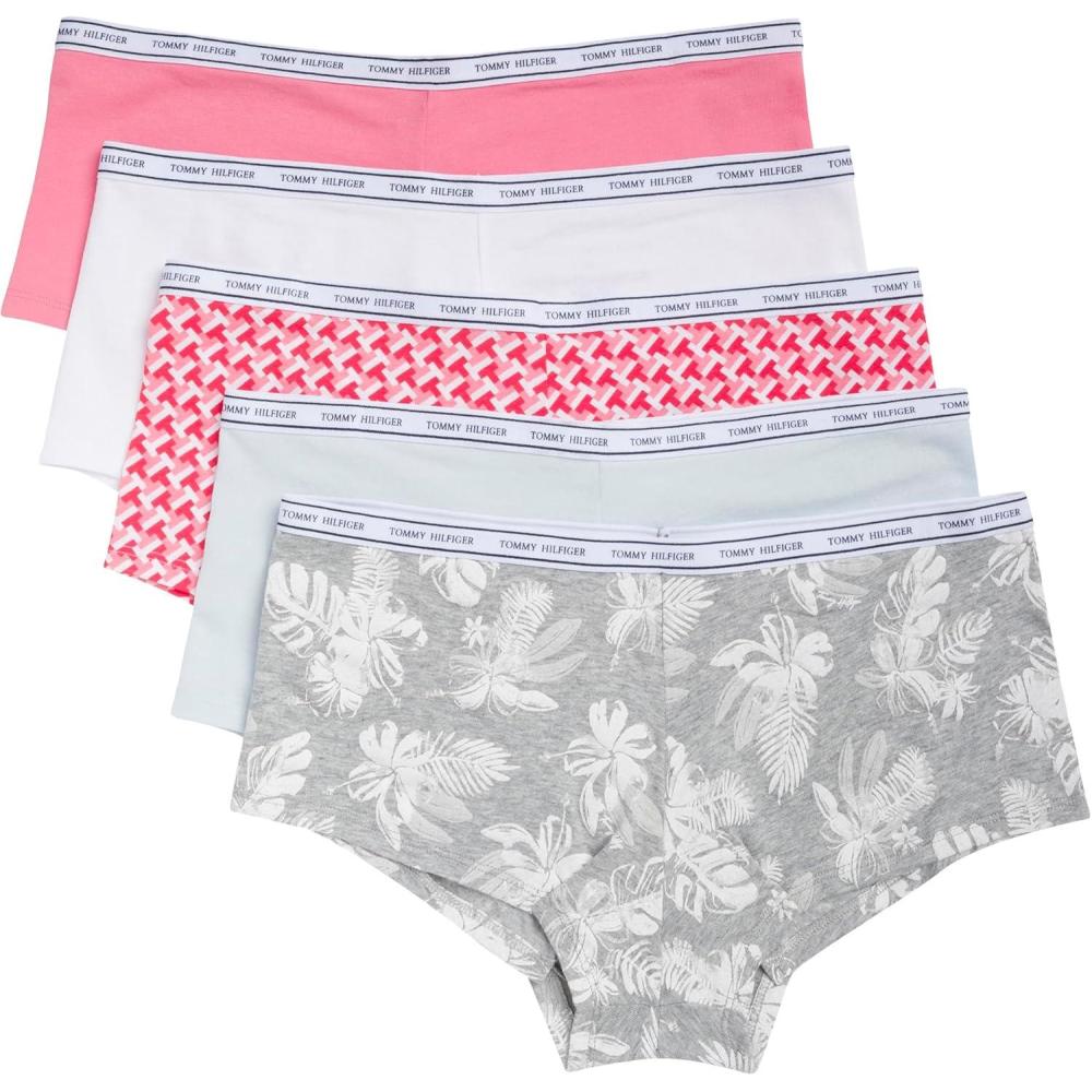imageTommy Hilfiger womens Classic Cotton Logoband Boyshort 5 PackGeoBluePinkWhitePalm