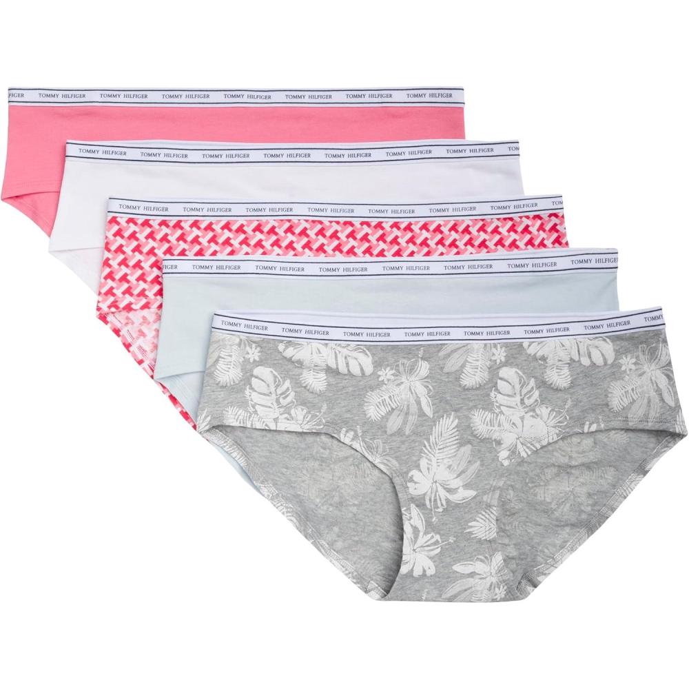 imageTommy Hilfiger womens Classic Cotton Logoband Hipster 5 PackGeoBluePinkWhitePalm