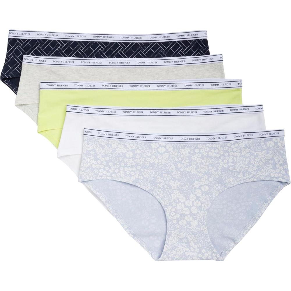 imageTommy Hilfiger womens Classic Cotton Logoband Hipster 5 PackSky CaptainLimeHeather GreyWhiteWildflower Ditsy