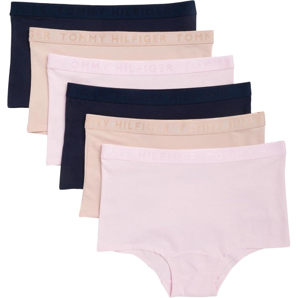 imageTommy Hilfiger womens Logo Waistband Cotton Boyshort 6 PackPinkBeigeNavy