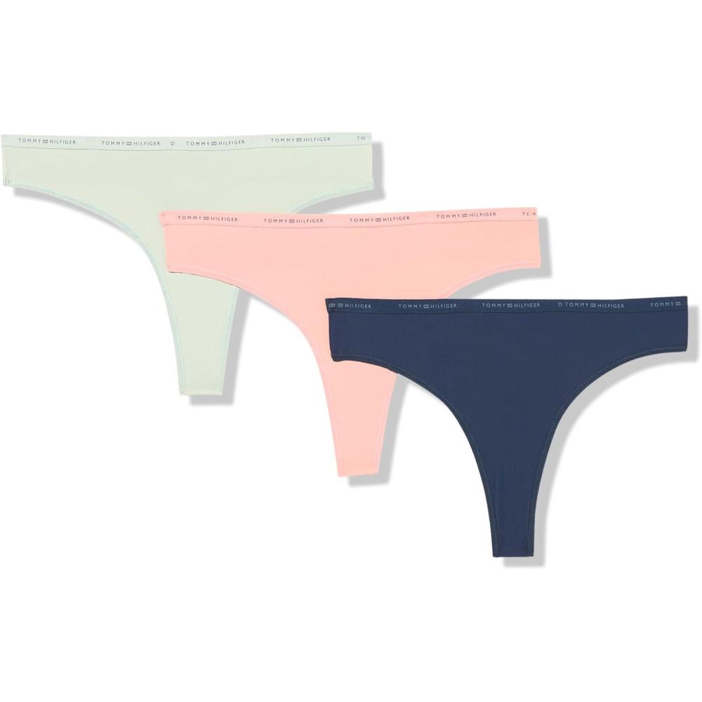 imageTommy Hilfiger womens Microfiber Thong Underwear With Elastic Waistband 3packAsh RoseIceberg GreenSky Captain