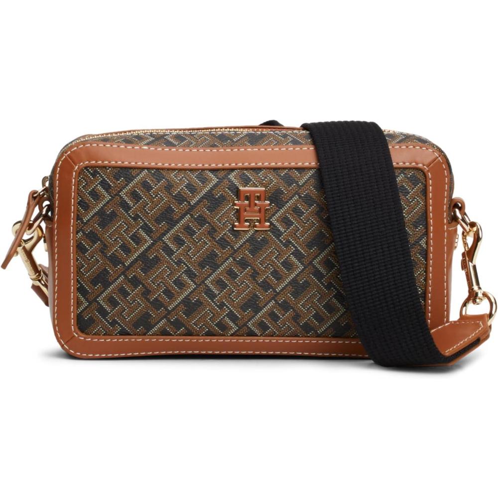 imageTommy Hilfiger womens Monogram Leather Crossbody BagBlack Tan Mix