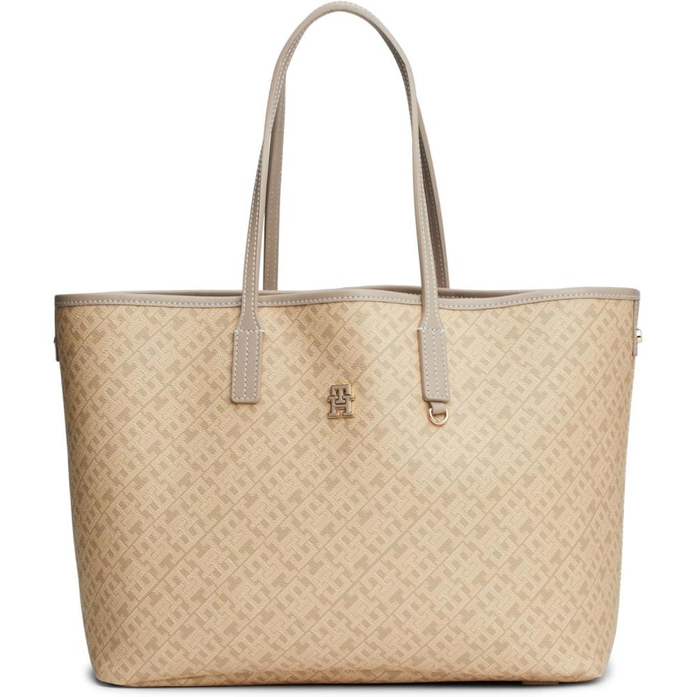 imageTommy Hilfiger womens Monogram Leather Tote With Zipper PocketBeige
