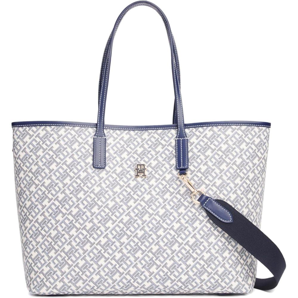 imageTommy Hilfiger womens Monogram Leather Tote With Zipper PocketLight Space Blue