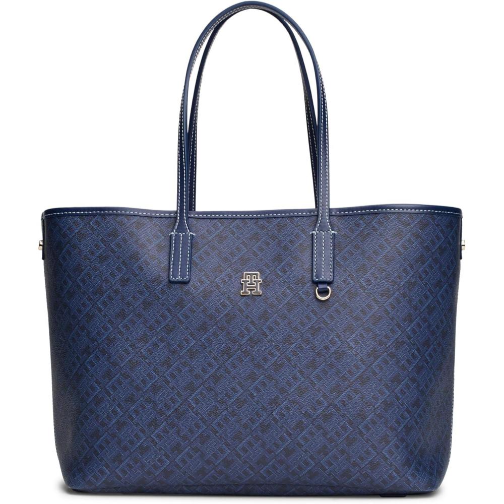 imageTommy Hilfiger womens Monogram Leather Tote With Zipper PocketSpace Blue