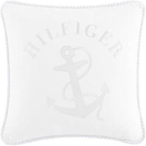 Tommy Hilfiger – Decorative Pillow, Luxurious Square Throw Pillow with Zipper Closure & Stripe Detail, Ideal for Couch or Bed (Placement Navy, 20″ x 20″)(Anchor White)