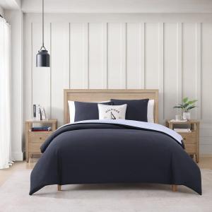Tommy Hilfiger – Duvet Set, Super Soft Bedding with Matching Shams, Solid Bed Essentials (Micro Pique White, Full/Queen)(Micro Pique Navy)
