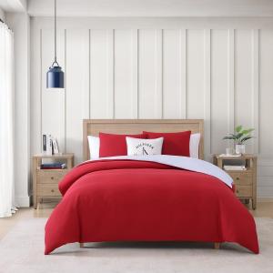 Tommy Hilfiger – Duvet Set, Super Soft Bedding with Matching Shams, Solid Bed Essentials (Micro Pique White, Full/Queen)(Micro Pique Red)