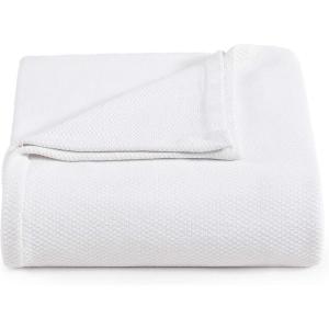 Tommy Hilfiger – Twin Cotton Blanket, Woven Channel Stitched Bedding, Medium Weight Soft Blanket, Anti-Pilling & Fade Resistant, Ideal for Layering, Oeko-TEX Certified (Blue)(Cotton Pique White)