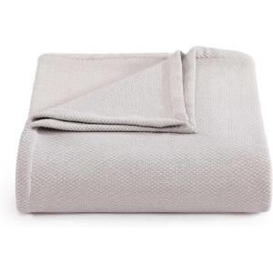 Tommy Hilfiger – Twin Cotton Blanket, Woven Channel Stitched Bedding, Medium Weight Soft Blanket, Anti-Pilling & Fade Resistant, Ideal for Layering, Oeko-TEX Certified (Blue)(Cotton Pique Grey)