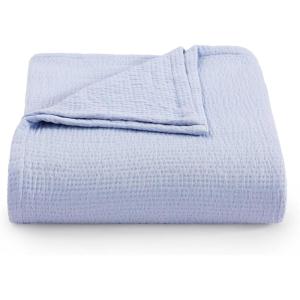 Tommy Hilfiger – Twin Cotton Blanket, Woven Channel Stitched Bedding, Medium Weight Soft Blanket, Anti-Pilling & Fade Resistant, Ideal for Layering, Oeko-TEX Certified (Blue)(Running Stitch Blue)