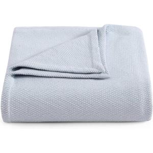 Tommy Hilfiger – Twin Cotton Blanket, Woven Channel Stitched Bedding, Medium Weight Soft Blanket, Anti-Pilling & Fade Resistant, Ideal for Layering, Oeko-TEX Certified (Blue)(Cotton Pique Blue)