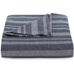 Tommy Hilfiger – Twin Cotton Blanket, Woven Channel Stitched Bedding, Medium Weight Soft Blanket, Anti-Pilling & Fade Resistant, Ideal for Layering, Oeko-TEX Certified (Blue)(Harbor Stripe Navy)