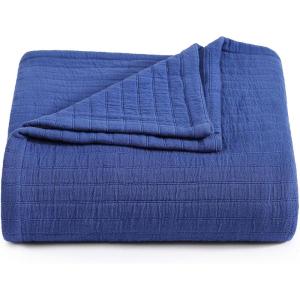 Tommy Hilfiger – Twin Cotton Blanket, Woven Channel Stitched Bedding, Medium Weight Soft Blanket, Anti-Pilling & Fade Resistant, Ideal for Layering, Oeko-TEX Certified (Blue)(Essential Weave Blue)