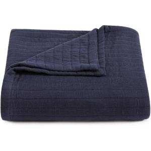 Tommy Hilfiger – Twin Cotton Blanket, Woven Channel Stitched Bedding, Medium Weight Soft Blanket, Anti-Pilling & Fade Resistant, Ideal for Layering, Oeko-TEX Certified (Blue)(Essential Weave Navy)