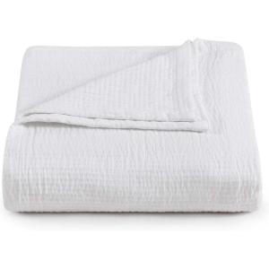 Tommy Hilfiger – Twin Cotton Blanket, Woven Channel Stitched Bedding, Medium Weight Soft Blanket, Anti-Pilling & Fade Resistant, Ideal for Layering, Oeko-TEX Certified (Blue)(Running Stitch White)