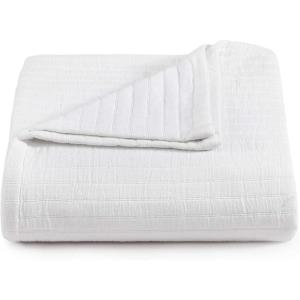 Tommy Hilfiger – Twin Cotton Blanket, Woven Channel Stitched Bedding, Medium Weight Soft Blanket, Anti-Pilling & Fade Resistant, Ideal for Layering, Oeko-TEX Certified (Blue)(Essential Weave White)