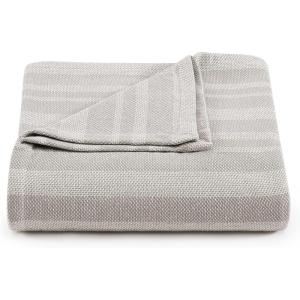 Tommy Hilfiger – Twin Cotton Blanket, Woven Channel Stitched Bedding, Medium Weight Soft Blanket, Anti-Pilling & Fade Resistant, Ideal for Layering, Oeko-TEX Certified (Blue)(Harbor Stripe Grey)