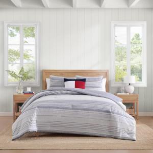 Tommy Hilfiger – Twin Duvet Cover Set, Cotton Textured Bedding with Matching Sham, Medium Weight Bed Set, Oeko-TEX Certified (Danbury Stripe Blue)(Danbury Stripe Blue)