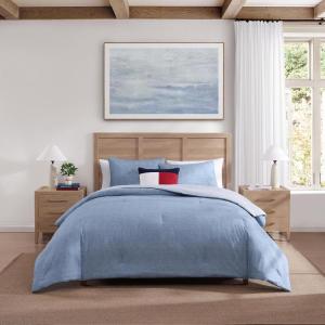 Tommy Hilfiger – Twin Duvet Cover Set, Textured Cotton Bedding with Matching Shams, Medium Weight for Year-Round Use, Dorm Essentials (Dark Blue)(Medium Blue)