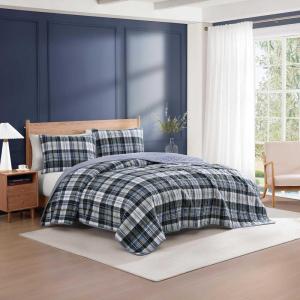 Tommy Hilfiger – Twin Quilt Set, Soft Cotton w/Breathable Feel, Lightweight Bedding for Year Round Comfort, 2 Piece Bed Set w/Matching Pillowcase (Sailing Stripe Blue)(Bleecker Plaid Blue)