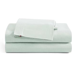 Tommy Hilfiger – Twin Sheet Set, Cotton Chambray Bedding with Matching Pillowcase, Lightweight Weave, Subtle Textured Bed Sheets (Navy)(Green)