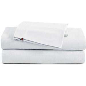 Tommy Hilfiger – Twin Sheet Set, Cotton Chambray Bedding with Matching Pillowcase, Lightweight Weave, Subtle Textured Bed Sheets (Navy)(Sky Blue)