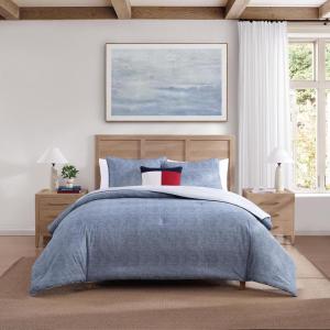 Tommy Hilfiger – Twin/Twin XL Comforter Set, Textured Cotton Plain Weave Bedding with Matching Sham, Reversible, Medium Weight for Year-Round Use, Dorm Essentials, Oeko-Tex Certified (Dark Blue)(Dark Blue)