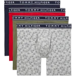 Tommy Hilfiger Cotton Stretch Boxer Brief 4-Pack(Mahogany  Grey Heather Logo Print  Four Leaf Clover  Navy)