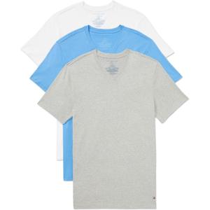 Tommy Hilfiger Mens Cotton Classics 3-Pack V-Neck Undershirts(Grey Heather  Copenhagen Blue  White)
