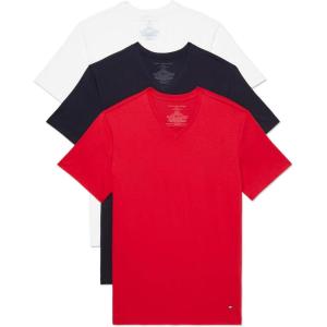 Tommy Hilfiger Mens Cotton Classics 3-Pack V-Neck Undershirts(Primary Red  Navy  White)