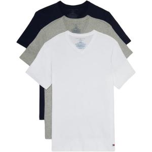 Tommy Hilfiger Mens Cotton Classics 3-Pack V-Neck Undershirts(V Neck – White/Grey/Navy)