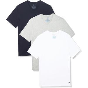 Tommy Hilfiger Mens Cotton Classics 3-Pack V-Neck Undershirts(White  Grey Heather  Navy)