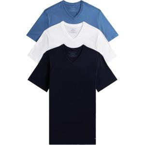 Tommy Hilfiger Mens Cotton Classics 3-Pack V-Neck Undershirts(White  North Sky Blue  Desert Sky)
