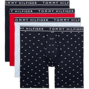 Tommy Hilfiger Men’s Cotton Stretch 4-Pack Boxer Brief(Breezy Blue  Navy Micro Flag  Primary Red  Navy)