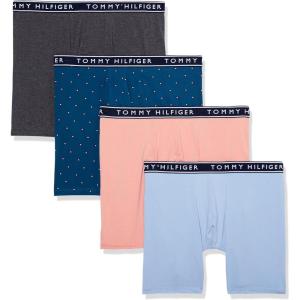Tommy Hilfiger Men’s Cotton Stretch 4-Pack Boxer Brief(Chambray Blue  Legion Blue  Coral Cloud  Charcoal Heather)
