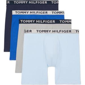 Tommy Hilfiger Men’s Cotton Stretch 4-Pack Boxer Brief(Chambray Blue  Wet Weather  Mazarine Blue  Navy)