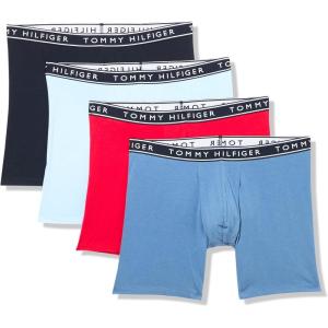 Tommy Hilfiger Men’s Cotton Stretch 4-Pack Boxer Brief(Romantic Blue  Primary Red  North Sky Blue  Navy)