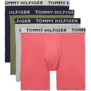 Tommy Hilfiger Men’s Cotton Stretch 4-Pack Boxer Brief(Rose  Grey Heather  Four Leaf Clover  Navy)