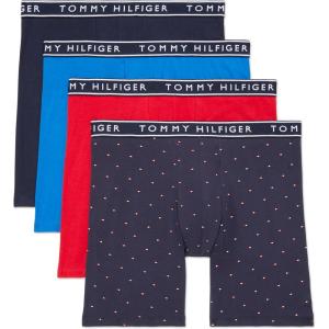 Tommy Hilfiger Men’s Cotton Stretch 4-Pack Boxer Brief(True Blue  Navy Microflag Print  Mahogany  Navy)